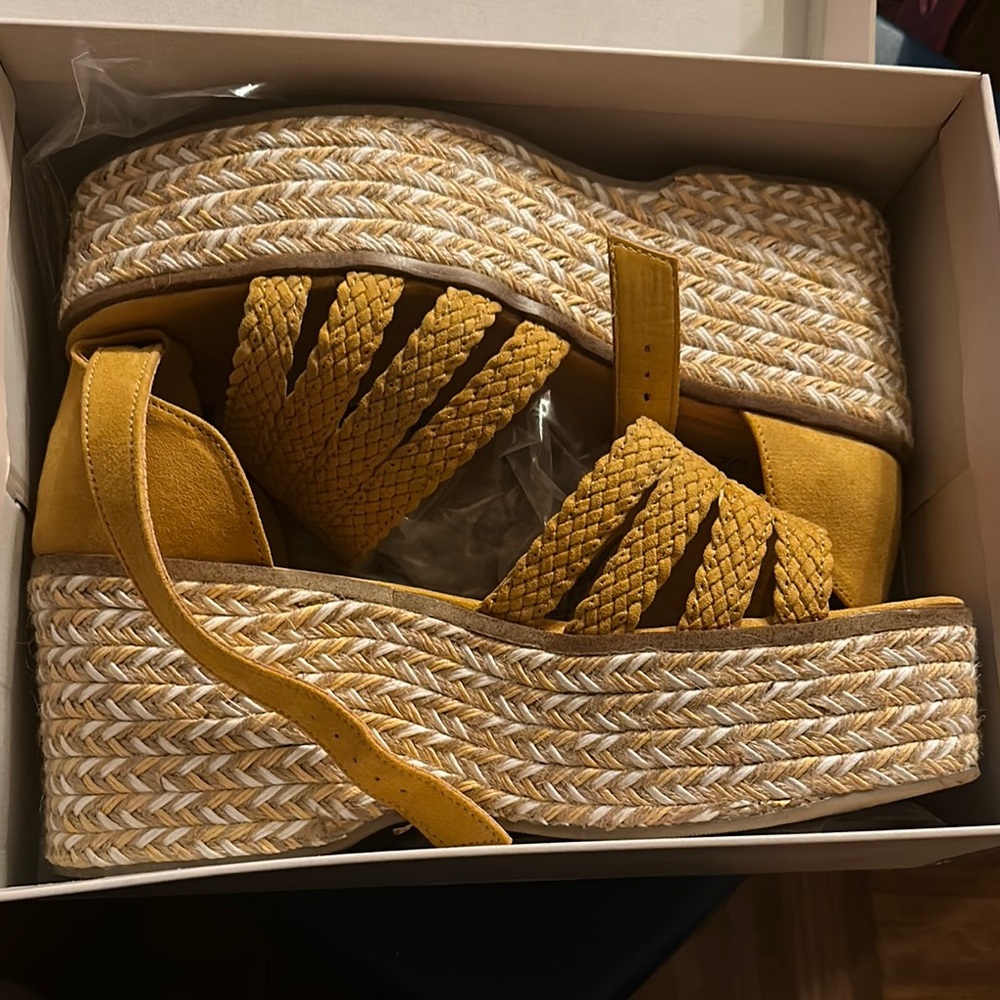 Yellow Woven Platform Sandals